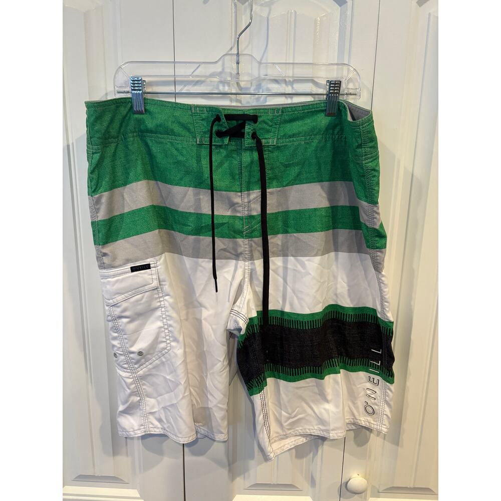 O'neill Green And White Swim Trunks Size 36